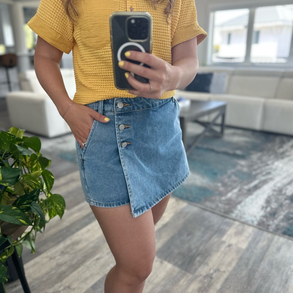 Denim Asymmetrical Button Skort